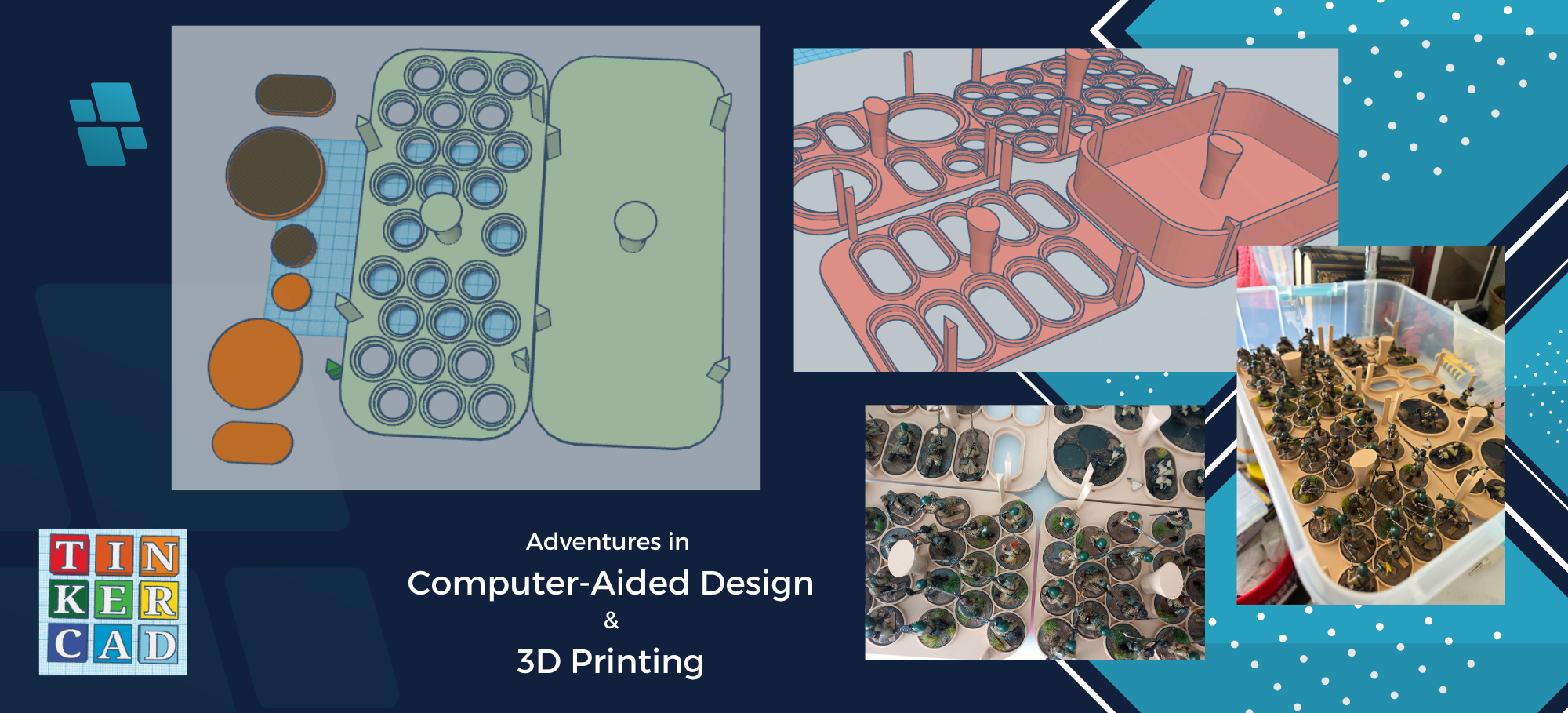 Collage of images of TinkerCAD and 3d printing