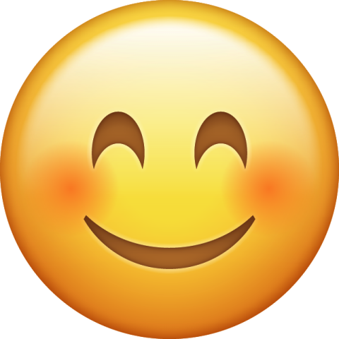 A yellow happy face emoji with blushing cheeks.