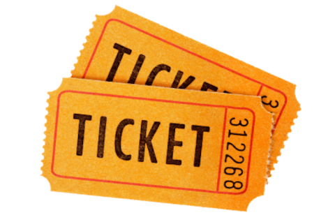 Two orange tickets with the word TICKET printed in large black letters.
