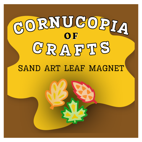 Cornucopia of Crafts Sand Art Leaf Magnet with photo of completed craft