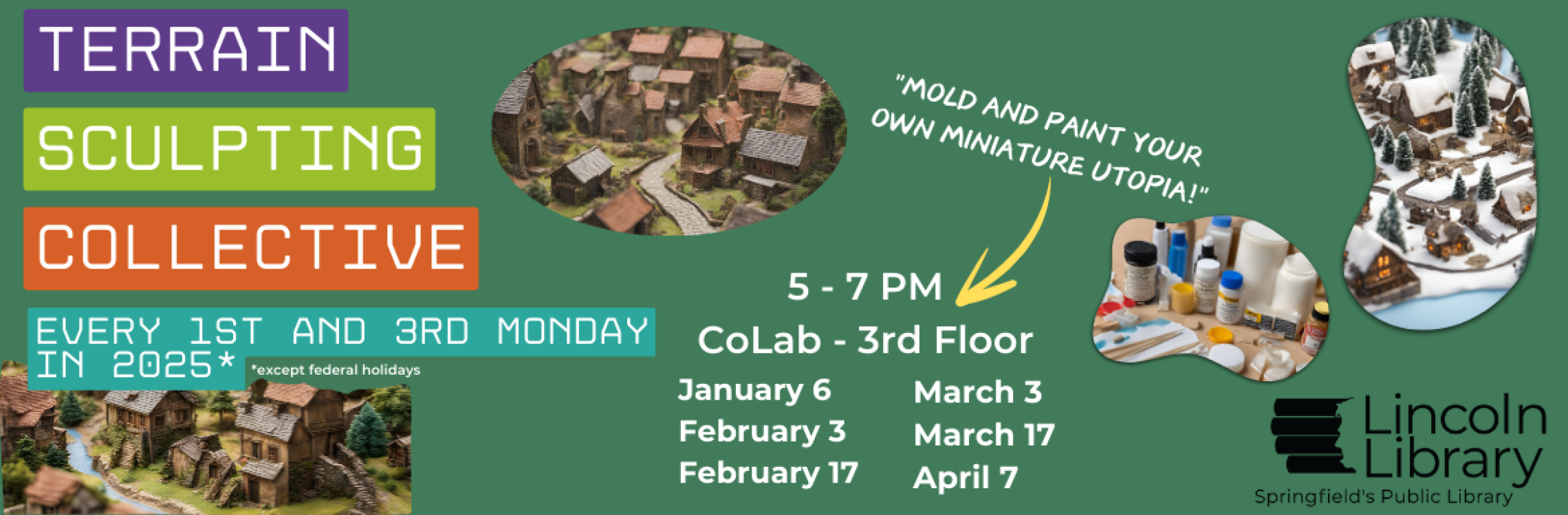 Terrain sculpting collective every 1st and 3rd Monday in 2025 in the CoLab